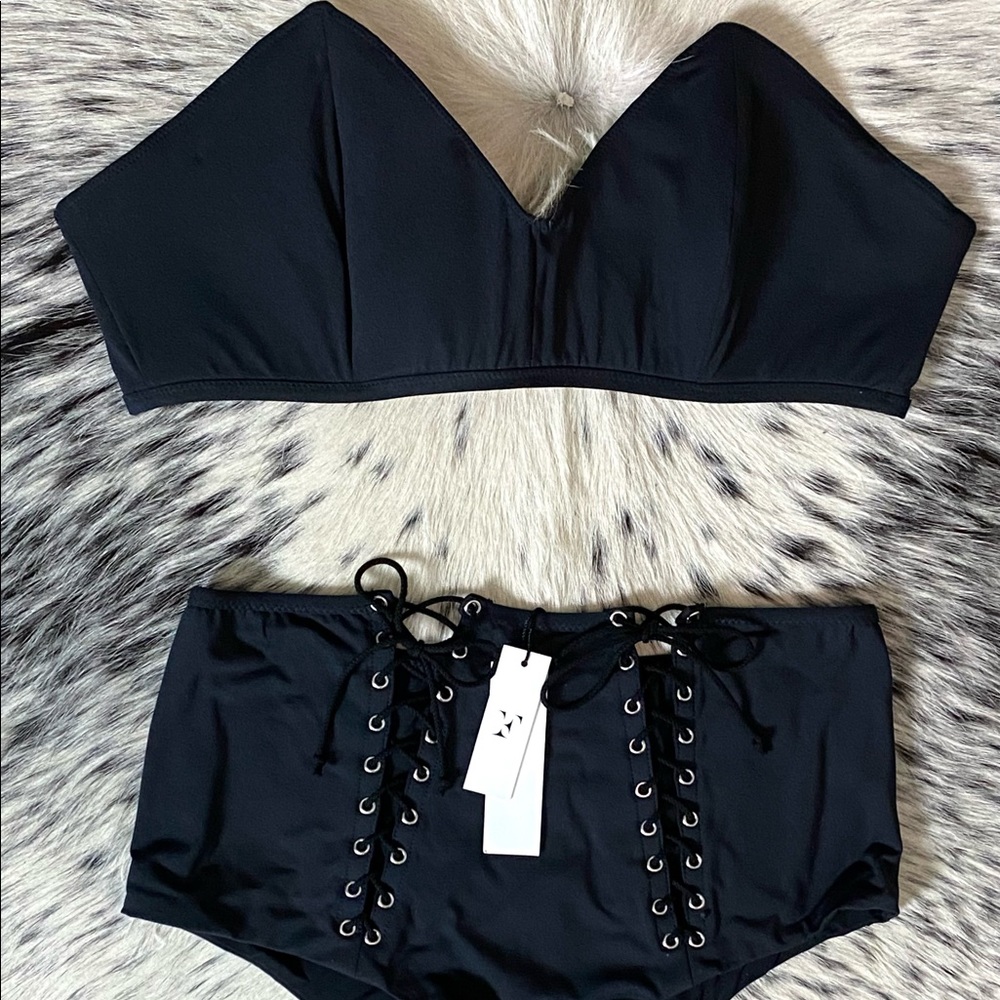 FLEUR DU MAL HIGH-WAIST LACE-UP BIKINI, SZ S/M NWT - Picture 4 of 11